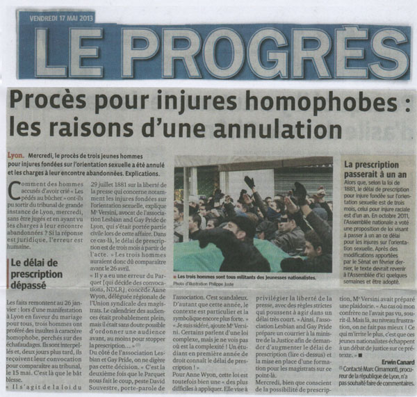 La Presse - Le Progrès Lyon du 17 mai 2013