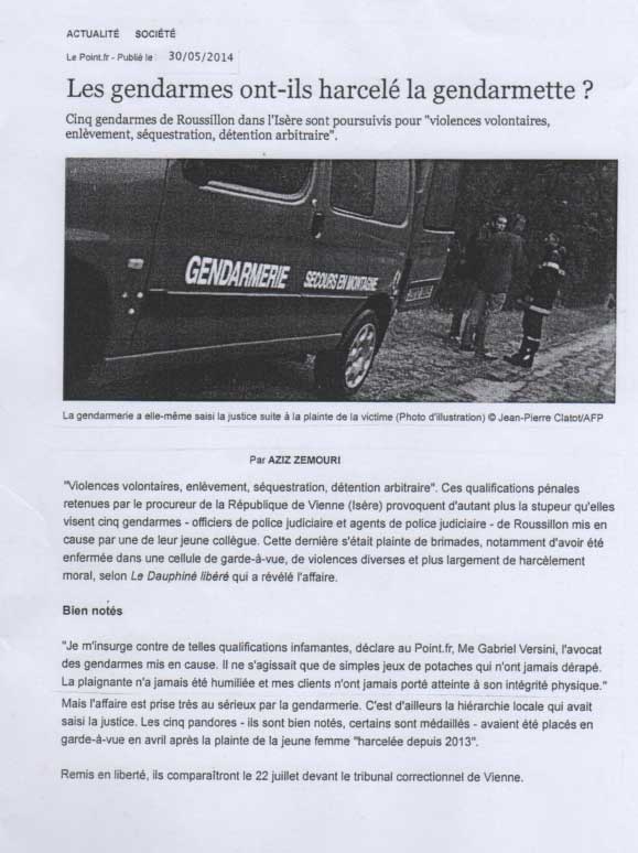 Presse : Le Point - Les gendarmes ont-ils harcelé la gendarmettes ?