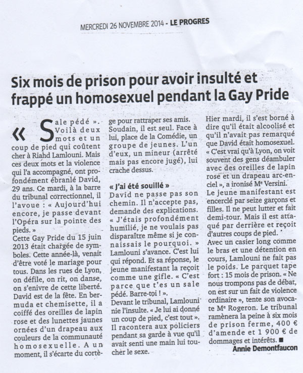 Presse - Le Progrès 26/11/14 - Prison ferme 