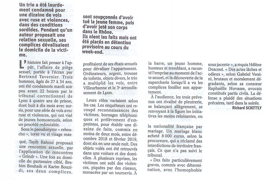 Le Progres novembre 2019 - Agression homophobe