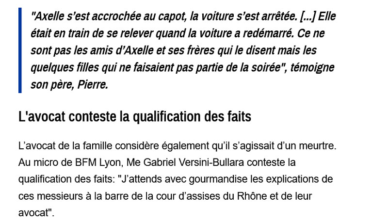 Avocat Gabriel Versini - BFM TV : témoignage des parents d'Axelle Dorier