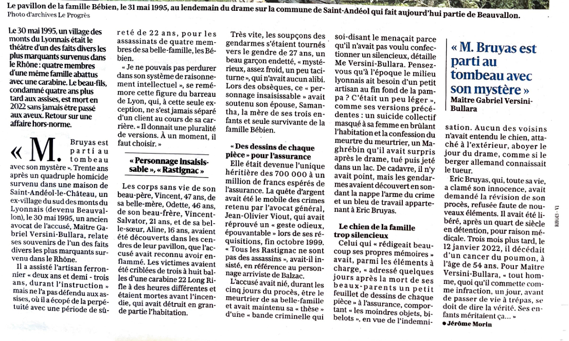 Le Progres - Affaire Bruyas par Maître Gabriel Versini Bullara